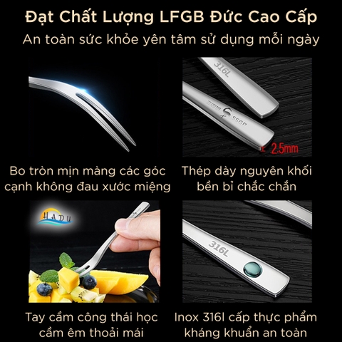 Nĩa Ăn Hoa Quả SSGP Inox 316L, Dài 12.2cm, Dày 2.5mm, Đạt Chất Lượng LFGB Đức
