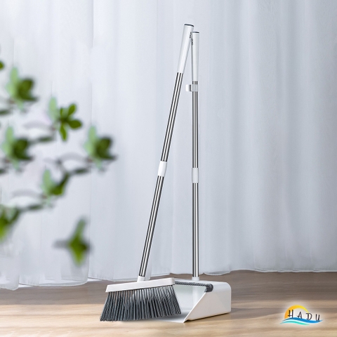 Bộ Chổi và Hót Rác Thông Minh CCKO, Có Lược Cào Tóc, Cán Dài Không Cúi, Lông Chổi Mềm