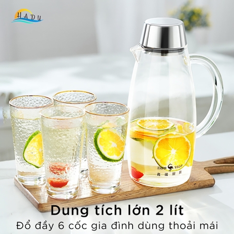 Bình Thủy Tinh Chịu Nhiệt SSGP 2L, Đun Được Trên Bếp Ga & Bếp Điện, Borosilicate, Nắp Inox 304, Đạt Chất Lượng LFGB Đức