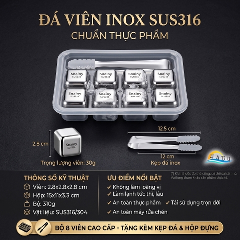 Đá Lạnh Vĩnh Cửu Inox 316 Cao Cấp Kháng Khuẩn Không Tan Làm Loãng Vị Đồ Uống Snainy