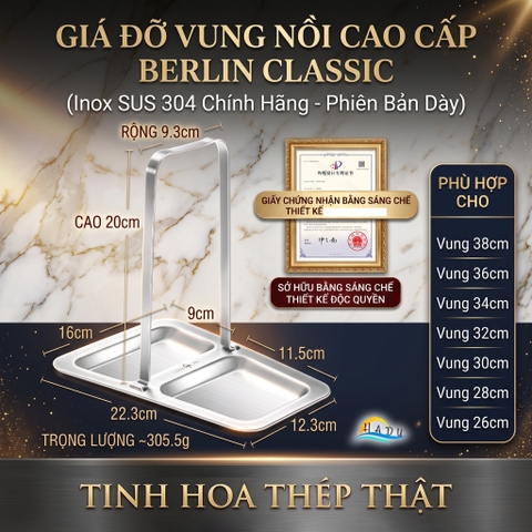 Giá Đỡ Khay Đựng Vung Nồi Gác Muôi Thìa Đa Năng Inox 304 Cao Cấp Chống Gỉ SSGP Berlin Classic