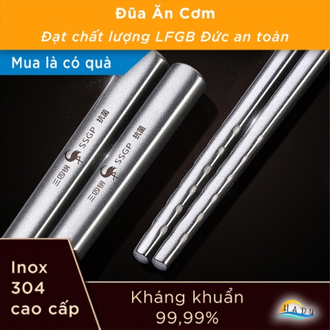 [Hộp 5 Đôi] Đũa Inox 304 Chống Trượt Cao Cấp Kiểu Hàn Quốc Đạt Chất Lượng Đức SSGP