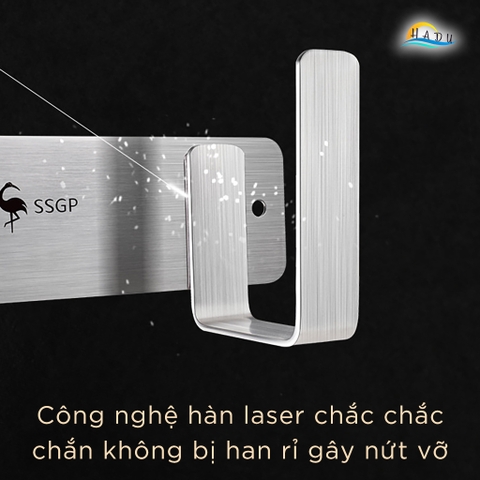 Thanh Móc Treo Tường Inox 304 SSGP, Chịu Lực 20kg, Dán Tường hoặc Khoan Vít, Dài 18cm, Đạt Chất Lượng LFGB Đức