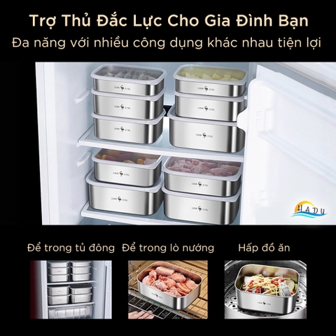 Hộp Đựng Thực Phẩm Inox 316L SSGP, Hộp Trữ Đông Tủ Lạnh Nắp Silicone Kín Khít, Dùng Lò Nướng, Đạt Chất Lượng LFGB Đức