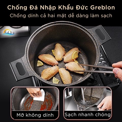 Nồi Chống Dính Bếp Từ Vân Đá Có Nắp 20cm 24cm Cao Cấp Đạt Chất Lượng LFGB Đức SSGP