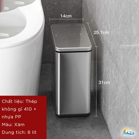 Thùng Rác Inox Chữ Nhật Hẹp CCKO 8L, Khử Mùi Bằng Than Hoạt Tính, Nhiều Màu