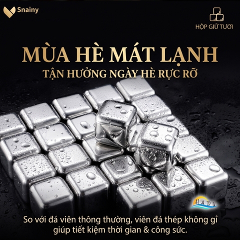 Đá Lạnh Vĩnh Cửu Inox 316 Cao Cấp Kháng Khuẩn Không Tan Làm Loãng Vị Đồ Uống Snainy