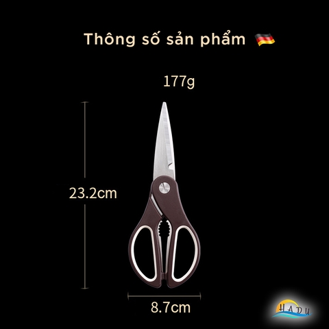 Kéo cắt gà nhà bếp inox độ cứng cao đạt tiêu chuẩn chất lượng Đức, kéo đa năng làm bếp cao cấp tay cầm cao su mềm SSGP