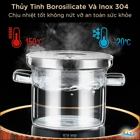 Thố Chưng Yến Hấp Chứng 450ml Thủy Tinh Nắp Inox 304 Cao Cấp Đạt Chất Lượng LFGB Đức SSGP