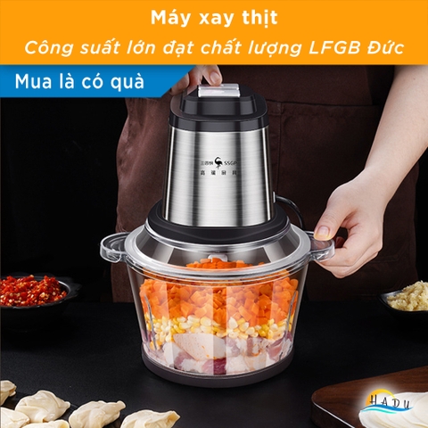 Máy Xay Thịt Cầm Tay Inox 304 Cao Cấp – Dung Tích 2L, Công Suất 400W, Lưỡi Dao Sắc Bén, An Toàn Sức Khỏe SSGP