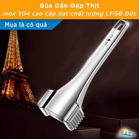 Búa Dập Thịt Inox 304 Cao Cấp – 36 Gai Nhọn, Đầu Rỗng Giảm Trọng Lượng, Móc Treo Tiện Lợi, Đạt Tiêu Chuẩn LFGB Đức SSGP