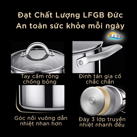 Nồi Lẩu Bếp Từ Inox 304 SSGP 5.4L, Đáy 3 Lớp, Nắp Kính Cường Lực, Chống Nóng, Đạt Chất Lượng LFGB Đức