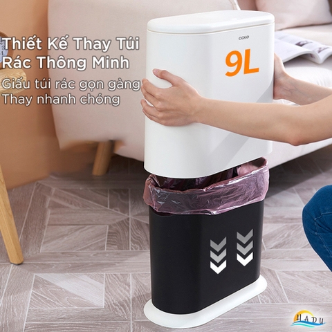 Thùng Rác Phân Loại 2 Ngăn CCKO 9L, Nắp Nhấn Mở, Cho Phòng Khách, Nhiều Màu
