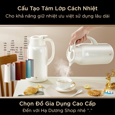 Bình Giữ Nhiệt Inox 316 Cao Cấp – 2,5 Lít, Khóa Nhiệt 3 Tầng, Vòi Rót Chữ V, Chống Trượt, An Toàn Cho Sức Khỏe SSGP