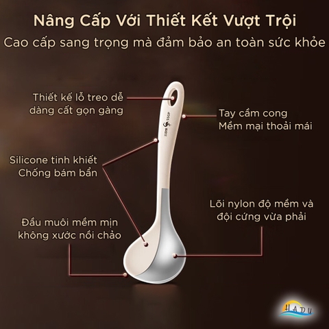 Muôi Múc Canh Silicone 21cm SSGP, Vá Canh Chống Dính Nhỏ Gọn Ăn Lẩu, Múc Cơm, Bảo Vệ Nồi Chảo