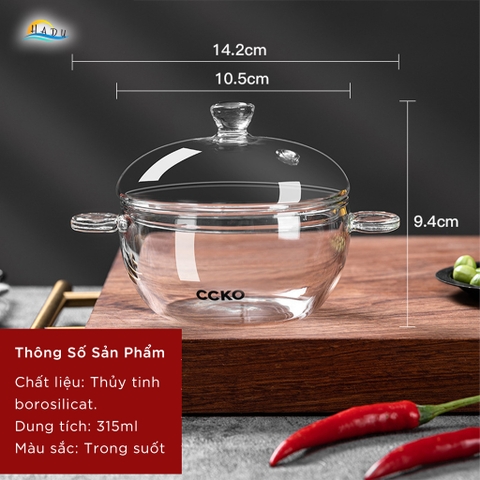 Tô Thủy Tinh Chịu Nhiệt CCKO 315ml, Dùng Được Trên Bếp Ga, Lò Vi Sóng, Borosilicate, Trong Suốt
