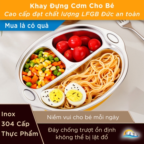 Khay Ăn Dặm Inox 304 Cho Bé – Silicone Chống Đổ, An Toàn, Dễ Dàng Vệ Sinh SSGP