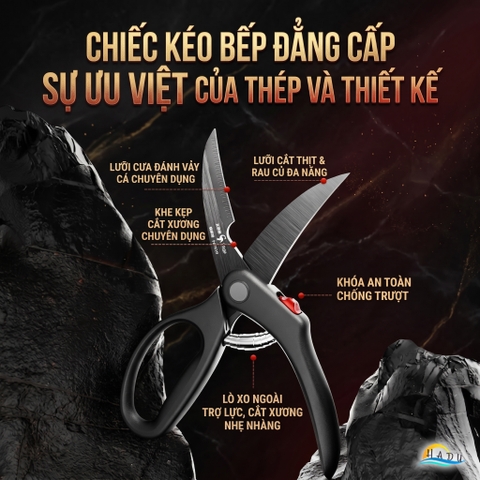 Kéo Cắt Gà Kéo Nhà Bếp Đa Năng Thép Đức Phủ Titan Chống Gỉ Cắt Xương Trợ Lực Cao Cấp SSGP