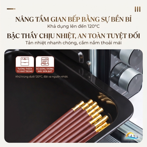 Đũa Gỗ Ăn Cơm Cao Cấp Khảm Tre Vàng Sang Trọng Chống Trượt Chịu Nhiệt Không Ẩm Mốc An Toàn HADU