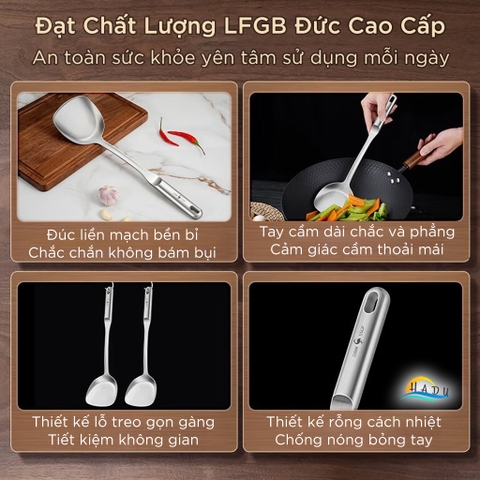 Xẻng Nấu Ăn Inox 316L Đúc Nguyên Khối SSGP, Sạn Xào Cán Rỗng Cách Nhiệt Chống Nóng, Đạt Chất Lượng LFGB Đức
