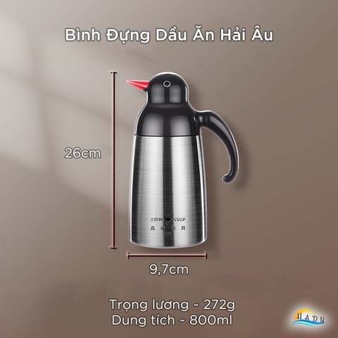Bình Rót Dầu Ăn Inox 316L SSGP, 800ml, Nắp Mở Tự Động, Chống Rò Rỉ, Đạt Chất Lượng LFGB Đức