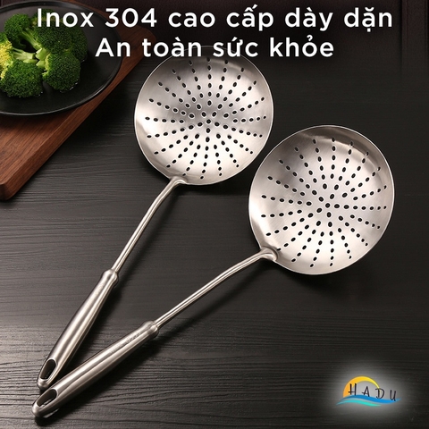 Vợt Vớt Lẩu Inox 304 SSGP, Cán Dài 42cm Cách Nhiệt, Lưới Lọc Lớn, Chống Nóng, Đạt Chất Lượng LFGB Đức