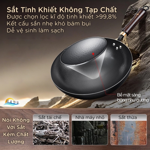Chảo Gang Đúc Nguyên Khối Đã Tôi Chống Dính Cao Cấp 32cm SSGP, Chảo Xào Sâu Lòng Đạt Chất Lượng LFGB Đức