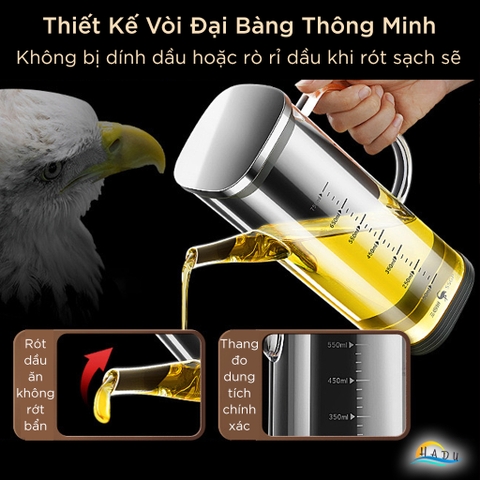 Bình Rót Dầu Ăn Thủy Tinh SSGP 550ml, 750ml Chống Rò Rỉ, Có Vạch Chia, Đạt Chất Lượng LFGB Đức