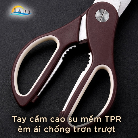 Kéo cắt gà nhà bếp inox độ cứng cao đạt tiêu chuẩn chất lượng Đức, kéo đa năng làm bếp cao cấp tay cầm cao su mềm SSGP