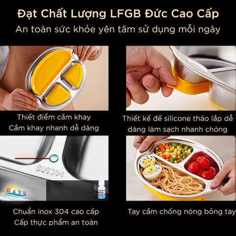 Khay Ăn Dặm Inox 304 Cho Bé – Silicone Chống Đổ, An Toàn, Dễ Dàng Vệ Sinh SSGP