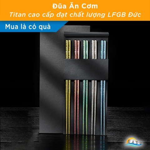 Bộ 5 Đôi Đũa Titan SSGP Nguyên Chất, Kháng Khuẩn, Cách Nhiệt, Đạt Chất Lượng LFGB Đức