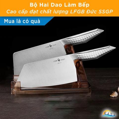 Bộ 2 Dao Bếp SSGP Thép 40Cr13, Gồm Dao Chặt và Dao Thái, Đạt Chất Lượng LFGB Đức