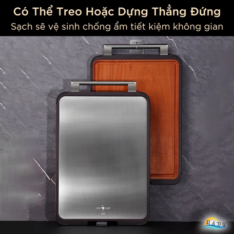 Thớt 2 Mặt SSGP Inox 316 và Gỗ Lim Kháng Khuẩn, 29x41x3cm, 32x45x3cm Đạt Chất Lượng LFGB Đức