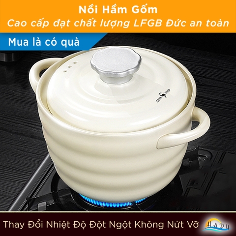 Nồi Hầm Gốm Sứ SSGP, Chịu Nhiệt, Chống Tràn, Tay Cầm Chống Nóng, Đạt Chất Lượng LFGB Đức
