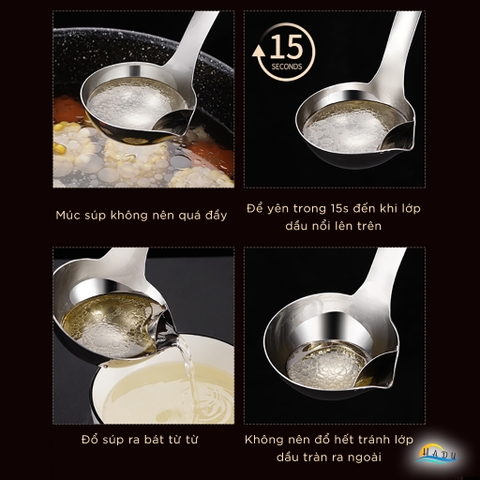 Muôi Canh Lọc Tách Dầu Mỡ Inox 304 Cao Cấp Đạt Chất Lượng Đức SSGP