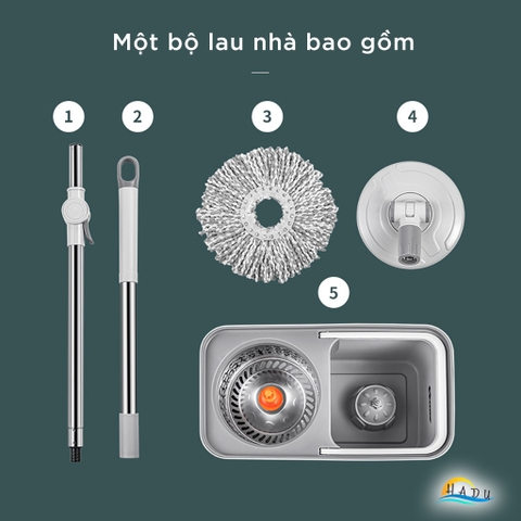 Bộ Lau Nhà Xoay 360° CCKO, Tự Giặt và Vắt Thông Minh, Kèm 2 Bông Lau Microfiber
