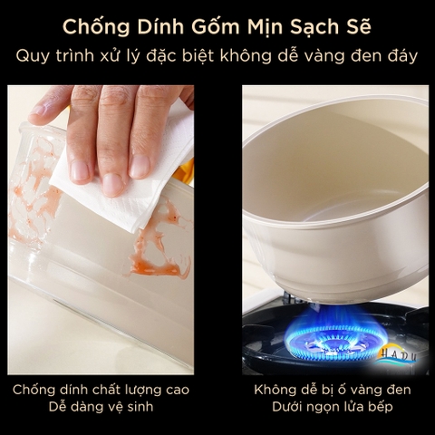 Nồi Chống Dính Gốm Cao Cấp 16cm – Không PFOA, Dẫn Nhiệt Đều, Nắp Thủy Tinh Trong Suốt, Dung Tích 1290ml SSGP