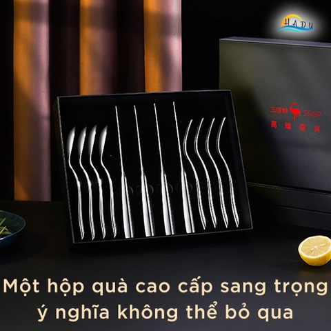 Bộ 12 Món Dao Dĩa Ăn Bít Tết SSGP, Inox 304, Lưỡi Răng Cưa Sắc Bén, Đạt Chất Lượng LFGB Đức