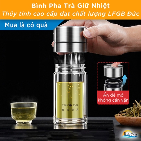 Bình Pha Trà Thủy Tinh 2 Lớp SSGP 330ml, Có Lõi Lọc Inox, Giữ Nhiệt Chống Bỏng, Đạt Chất Lượng LFGB Đức