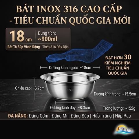 Thau Bát Tô Chậu Inox 316 Cao Cấp Chống Trào Đa Năng Dày Dặn Dùng Được Bếp Từ Bếp Gas SSGP