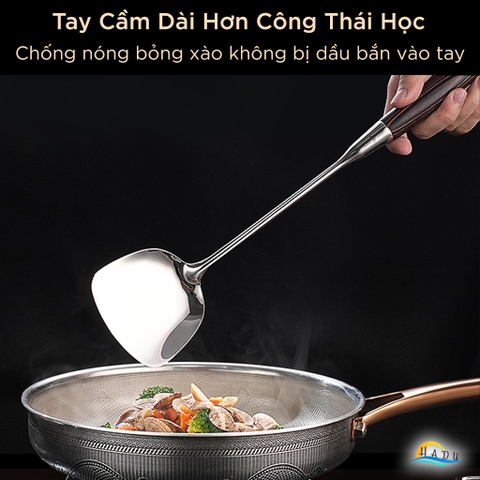 Muôi Múc Canh SSGP Inox 316L, Cán Gỗ Nguyên Khối Chống Nóng, Dài 39cm, Đạt Chất Lượng LFGB Đức