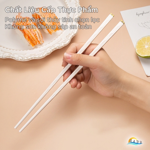 Bộ 5 Đôi Đũa Sợi Thủy Tinh HADU Họa Tiết Hoa Anh Đào, Chống Trơn, Chống Mốc, 24.3cm, Màu Trắng