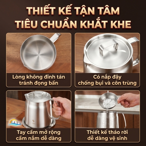 Bình Ca Lọc Dầu Ăn Inox 304 Cao Cấp Có Khay Hứng Tiện Lợi Đạt Chất Lượng LFGB SSGP