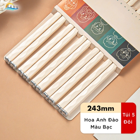 Bộ 5 Đôi Đũa Sợi Thủy Tinh HADU Họa Tiết Hoa Anh Đào, Chống Trơn, Chống Mốc, 24.3cm, Màu Trắng