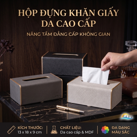 Hộp Đựng Khăn Giấy Bọc Da CCKO, Để Bàn Sang Trọng, Đáy Nam Châm, Nhiều Màu