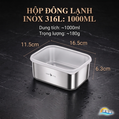 Hộp Đựng Thực Phẩm Inox 316L SSGP, Hộp Trữ Đông Tủ Lạnh Nắp Silicone Kín Khít, Dùng Lò Nướng, Đạt Chất Lượng LFGB Đức