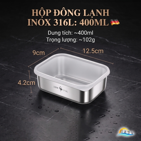 Hộp Đựng Thực Phẩm Inox 316L SSGP, Hộp Trữ Đông Tủ Lạnh Nắp Silicone Kín Khít, Dùng Lò Nướng, Đạt Chất Lượng LFGB Đức