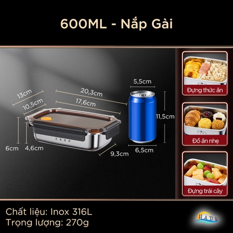 Hộp Bảo Quản Tủ Lạnh Inox 304 SSGP, Nắp Silicone Kín Khí, Chống Rò Rỉ, Đạt Chất Lượng LFGB Đức