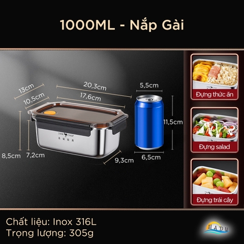 Hộp Bảo Quản Tủ Lạnh Inox 304 SSGP, Nắp Silicone Kín Khí, Chống Rò Rỉ, Đạt Chất Lượng LFGB Đức