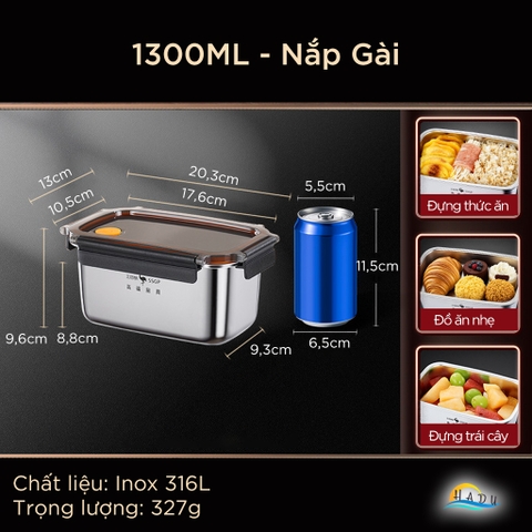 Hộp Bảo Quản Tủ Lạnh Inox 304 SSGP, Nắp Silicone Kín Khí, Chống Rò Rỉ, Đạt Chất Lượng LFGB Đức